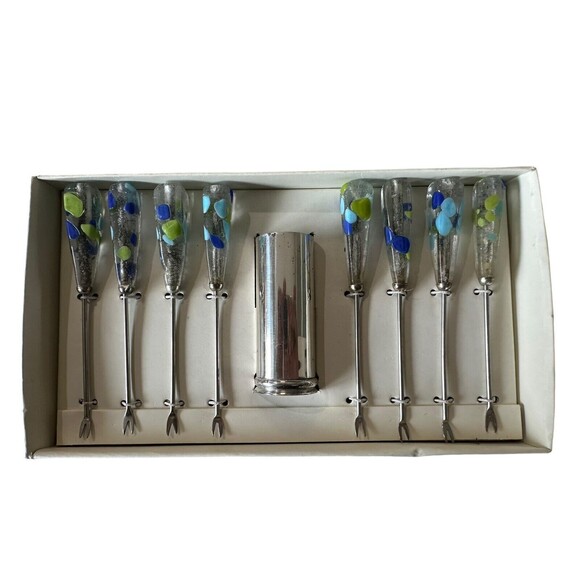 PIER 1 IMPORTS: HORS D'OEUVRE PICKS, 18/8 STAINLESS STEEL, Set of 8 w/holder - Picture 5 of 6